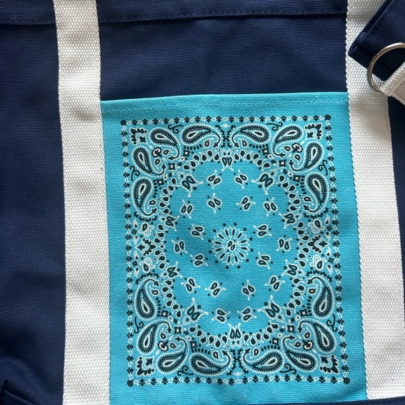 Blue Canvas Tote Bag with an External Pocket and additional crossbody strap - Picture 3 of 9